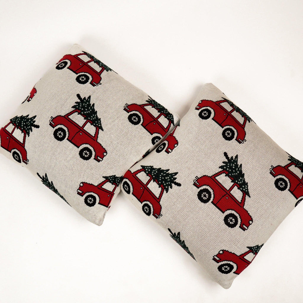 Knitted Christmas Car Cushion Cover | 100% Cotton, Handmade