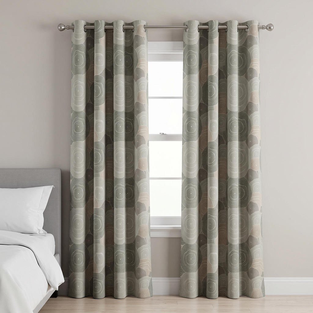Modern Geometric Cotton Blend Curtain Panel | Custom Printed Drapes | Sage Green Neutral Window Curtains