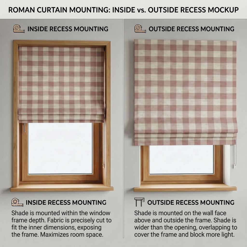 Neutral Check Roman Blind | Custom Linen Look Window Shade | Farmhouse & Cottage Style | Made to Order