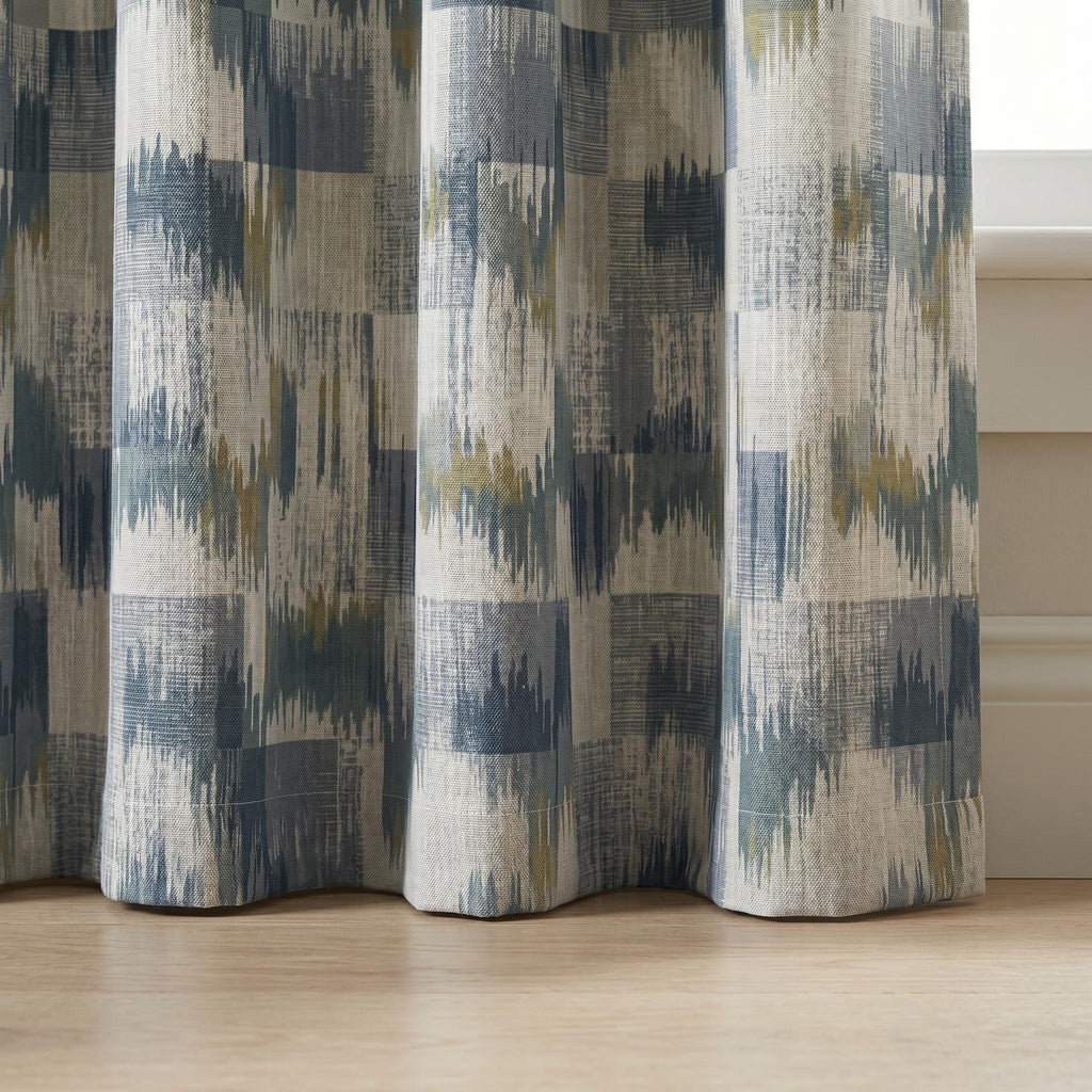 Abstract Pattern Curtains, Blue Grey Linen Look Drapes, Modern Farmhouse Curtain Panels, Custom Bedroom Living Room Curtains