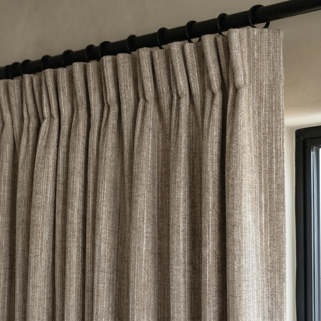 Neutral Beige Linen-Cotton Curtains, Custom Textured Panels