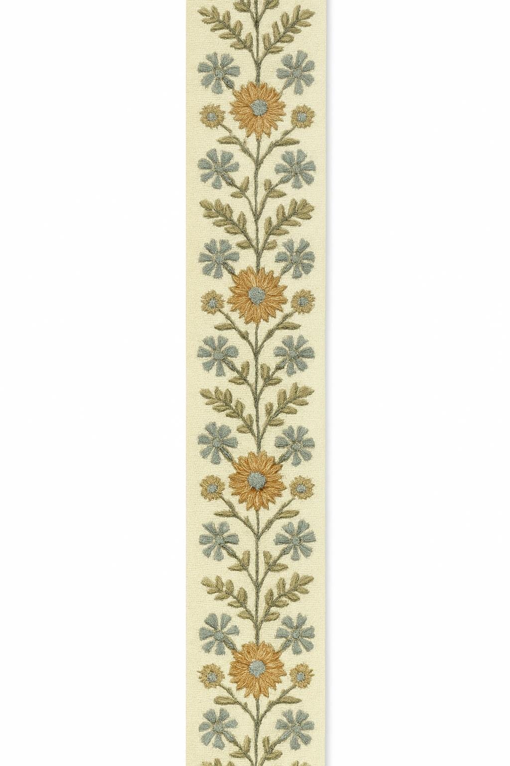 Embroidered Floral Curtain Trim: Red, Mustard & Blue - 4" Wide