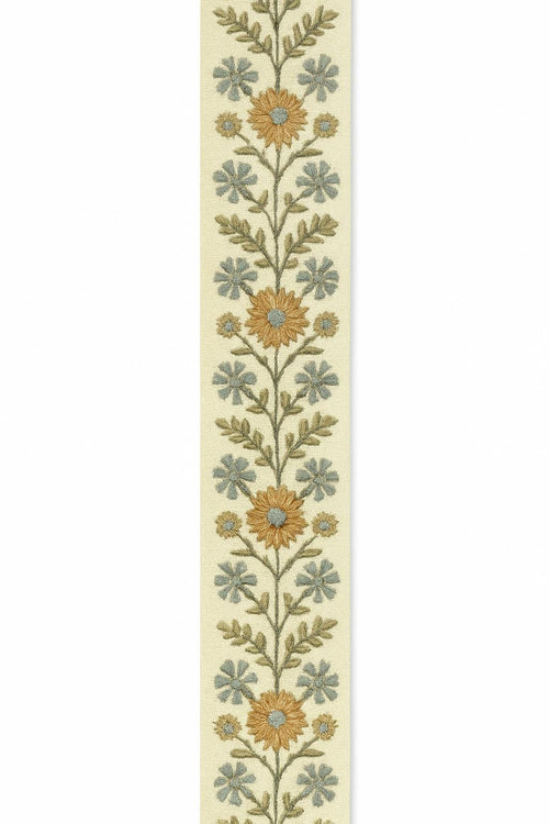 Embroidered Floral Curtain Trim: Red, Mustard & Blue - 4" Wide