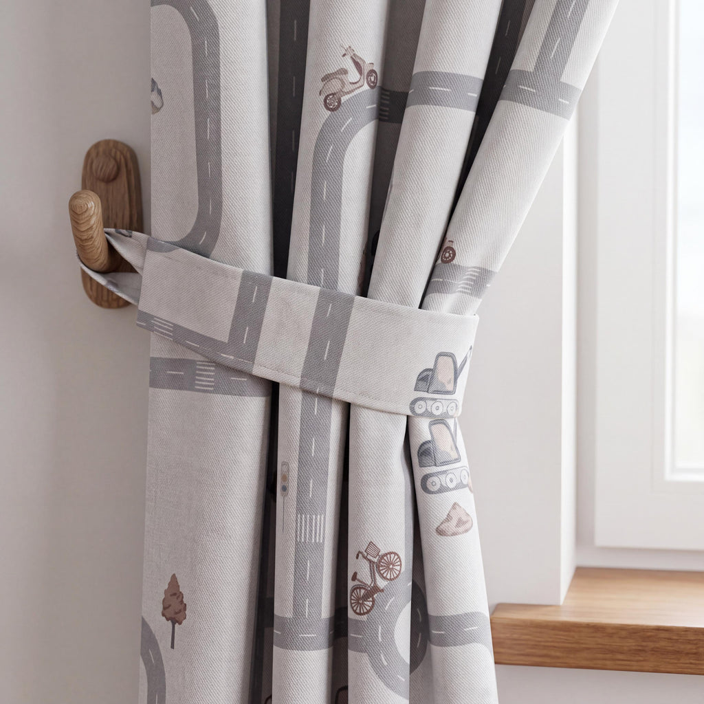 Road Map Kids Curtains, Construction Vehicle Nursery Drapes, Neutral Transportation Print, Custom Window Panels