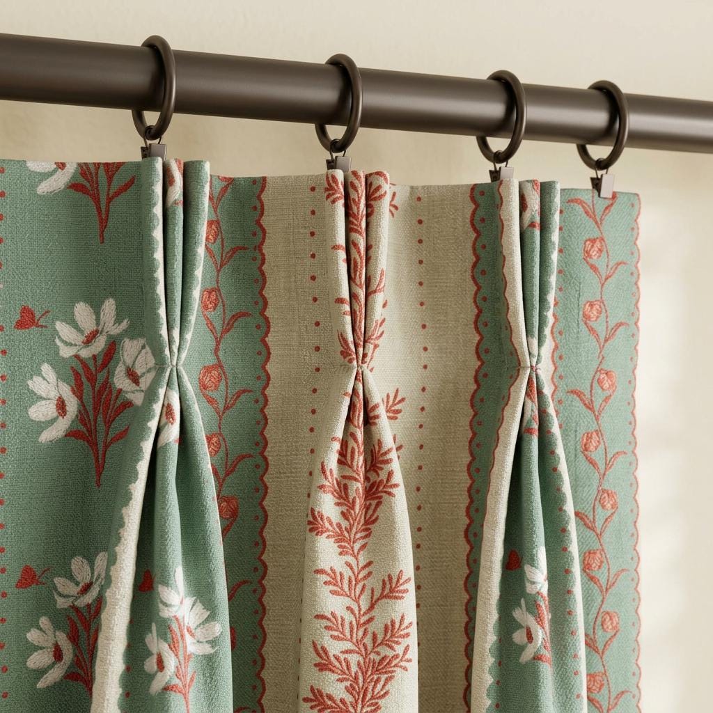 Custom Floral Curtains | Green Botanical Drapes, Euro Pleat Panels (Oeko-Tex Fabric)