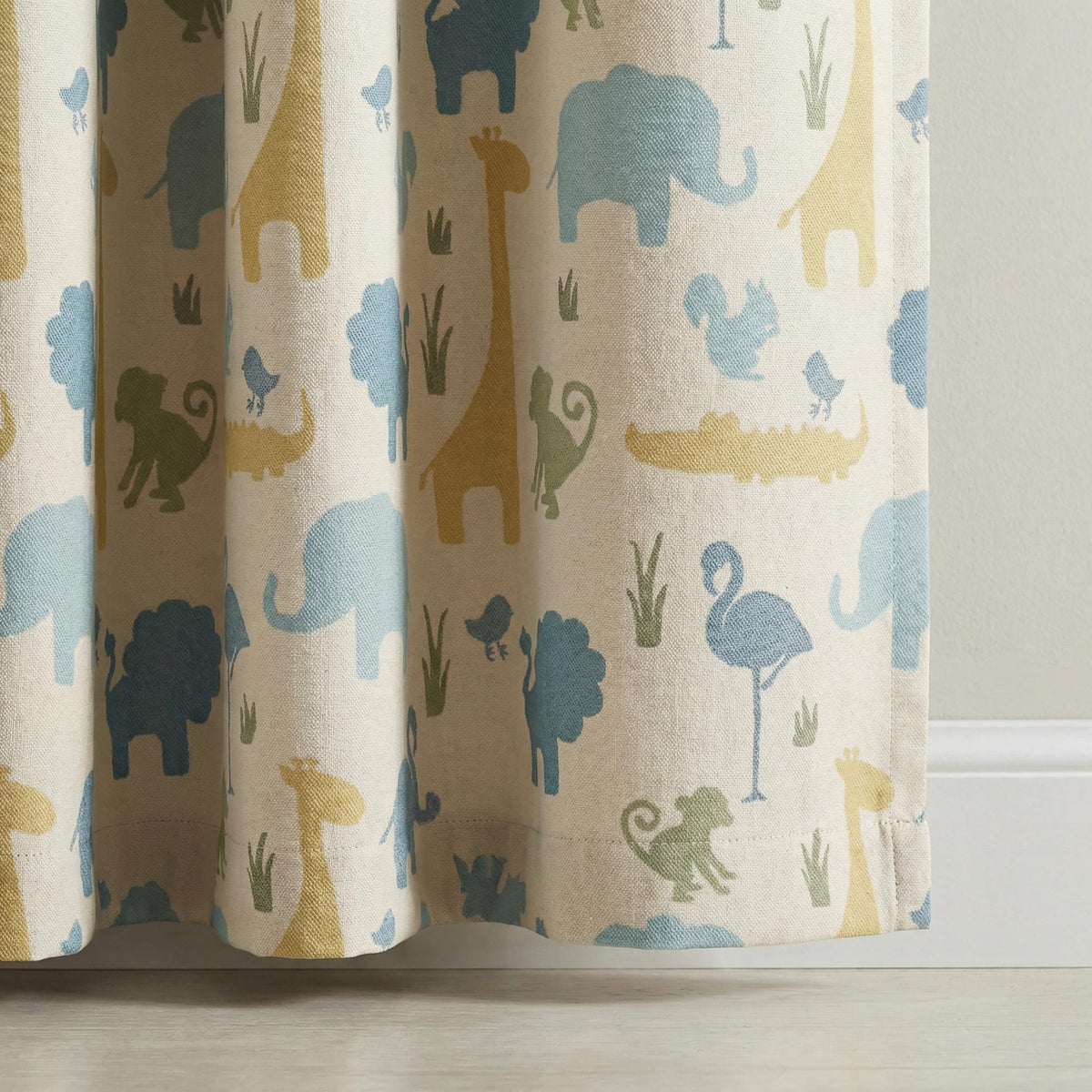 Safari Animal Kids Curtains | Jungle Nursery Drapes | Blue & Yellow Elephant Giraffe Print | Custom Nursery Window Panels