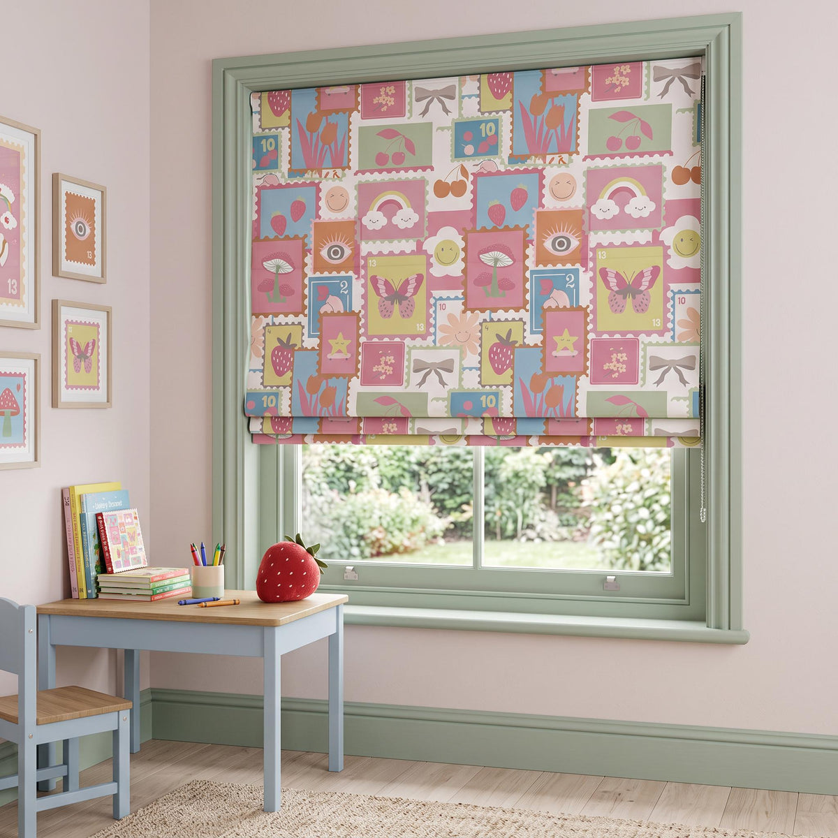 Colorful Kids Roman Shade, Whimsical Nursery Window Shade, Floral Butterfly Roman Blind, Girls Room Decor, Custom Roman Shade