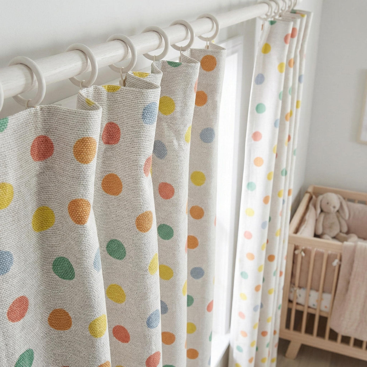 Polka Dot Curtains | Multicolor Linen Look Window Panels | Kids Room Playroom Curtains