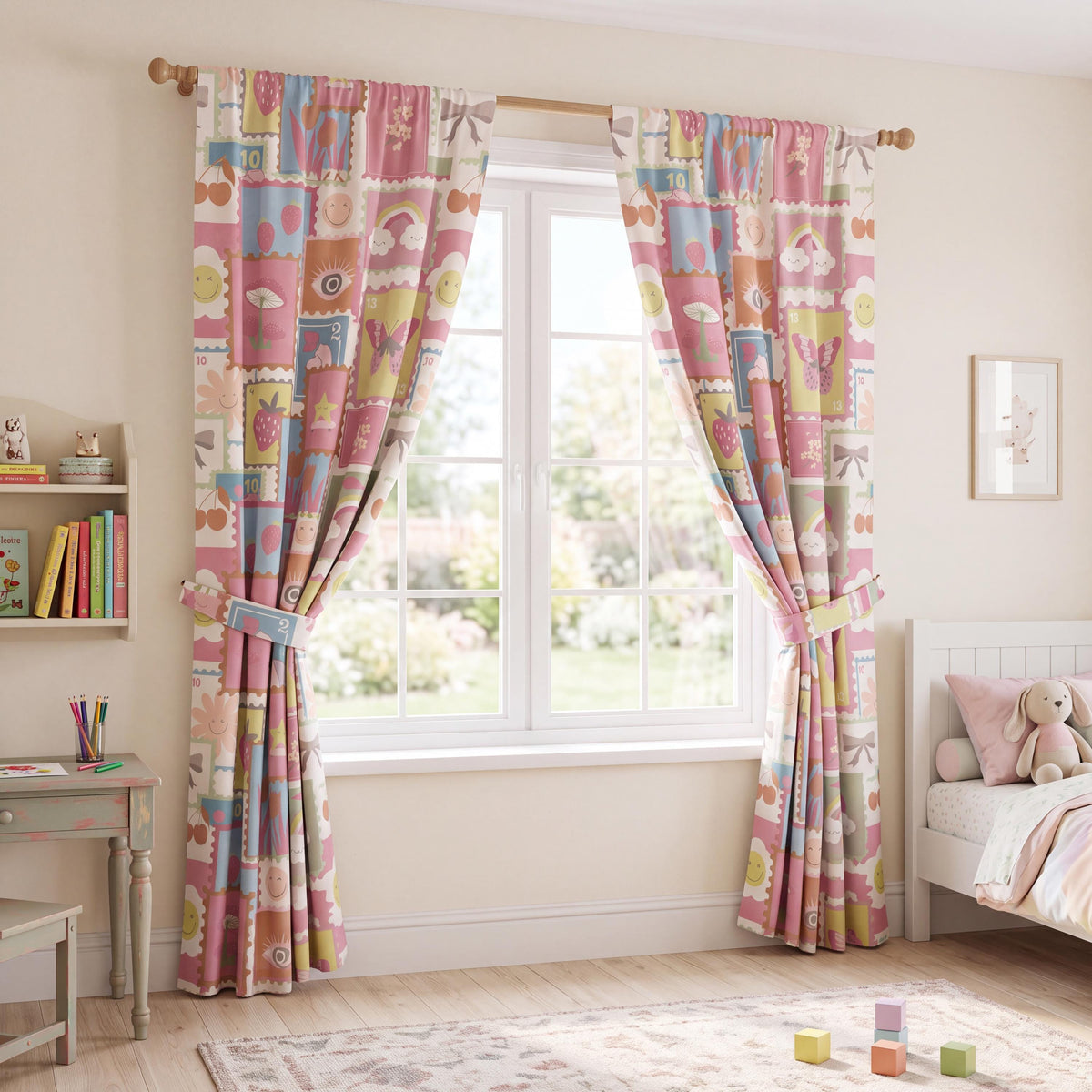 Colorful Garden Curtains for Kids Room, Whimsical Floral Curtains, Butterfly Nursery Drapes, Playroom Curtains, Custom Window Panels