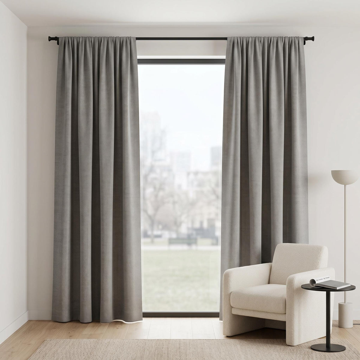 Grey cotton blend  Curtains, Solid Grey Drapes, Neutral Window Panel, Modern Farmhouse Custom Curtains
