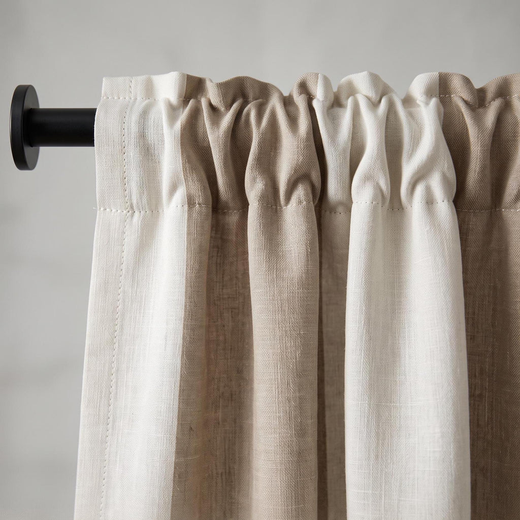 Cotton Linen Blend Curtains, Beige Ivory Striped Drapes, Neutral Farmhouse Window Panels, Organic Modern Custom Curtains