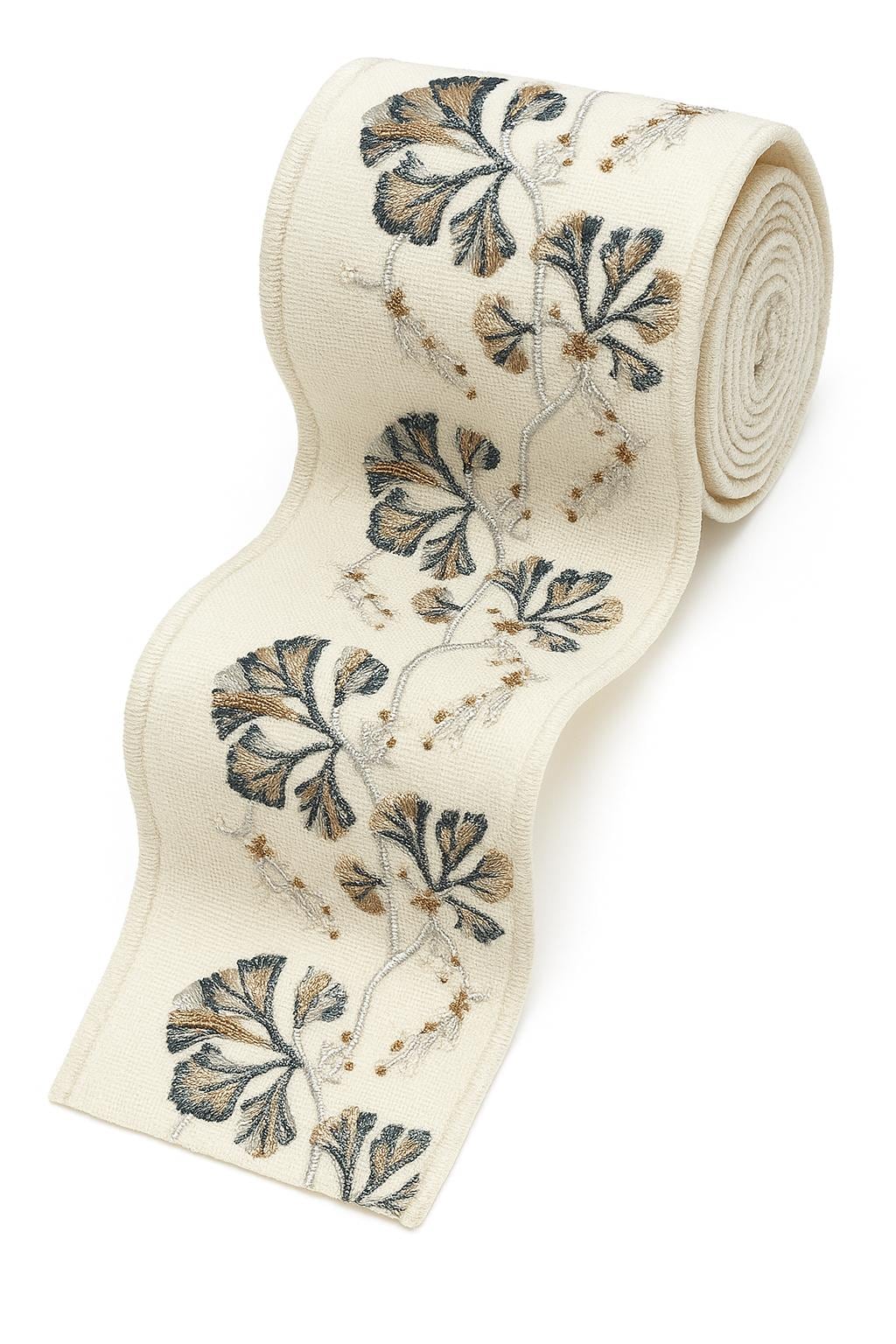 Embroidered Floral Trim: Blue, Gold & Olive Green Cotton-Polyester Jacquard Border