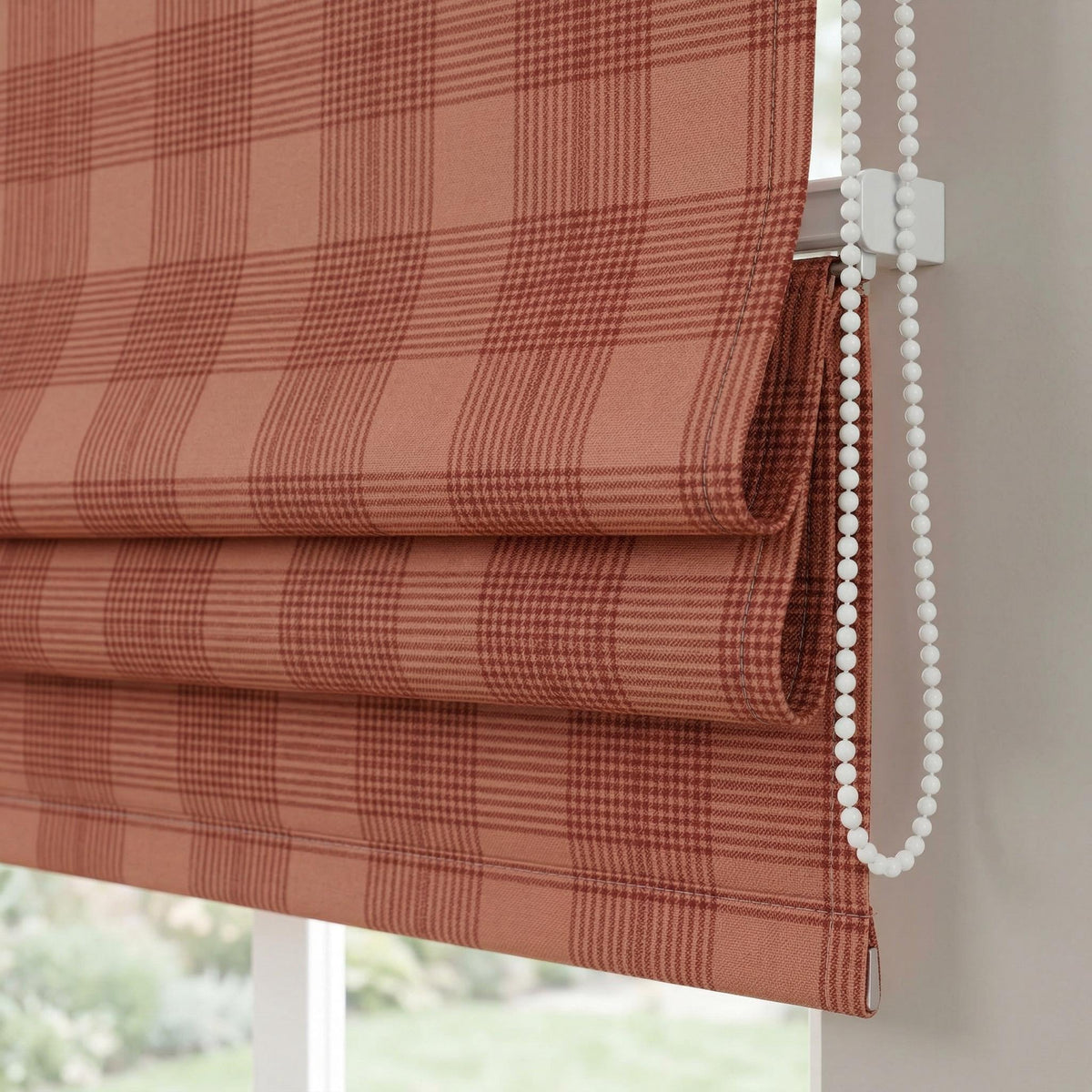 Plaid Roman Shade | Terracotta Check Roman Blind | Farmhouse Window Shade | Custom Roman Curtain