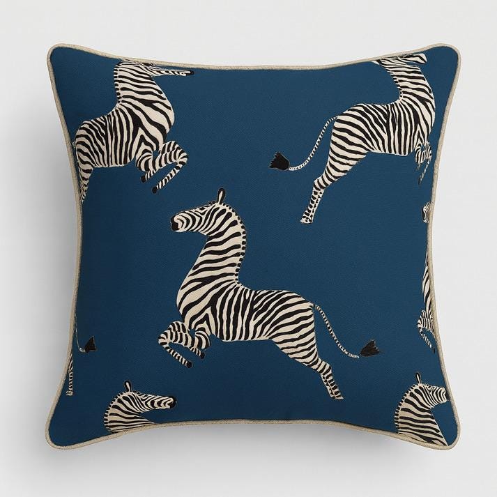 Linen Cotton Zebra Print Cushion Cover - Animal Motif Pillow (16x16)