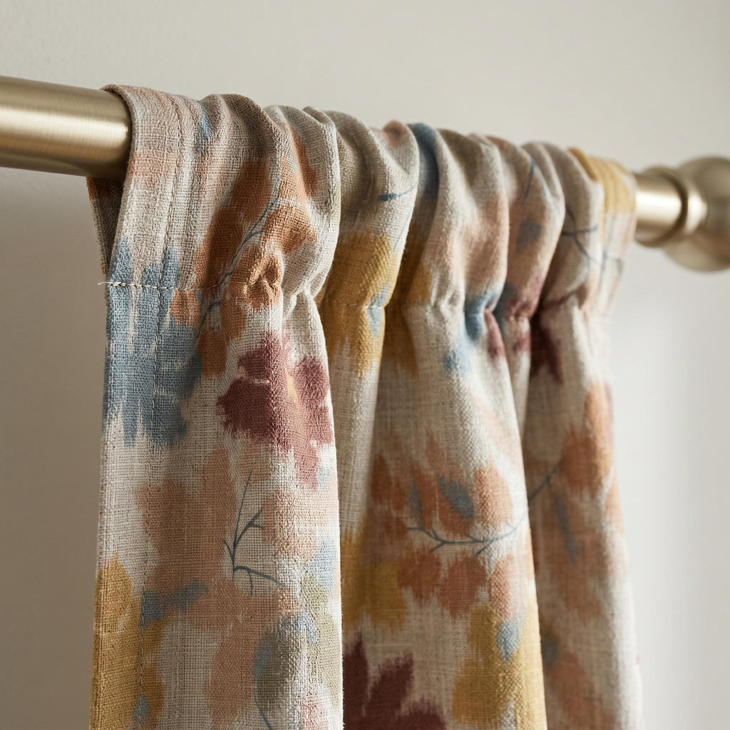Watercolor Floral Linen Drapes, Autumn Botanical Panels, Custom Window Treatment