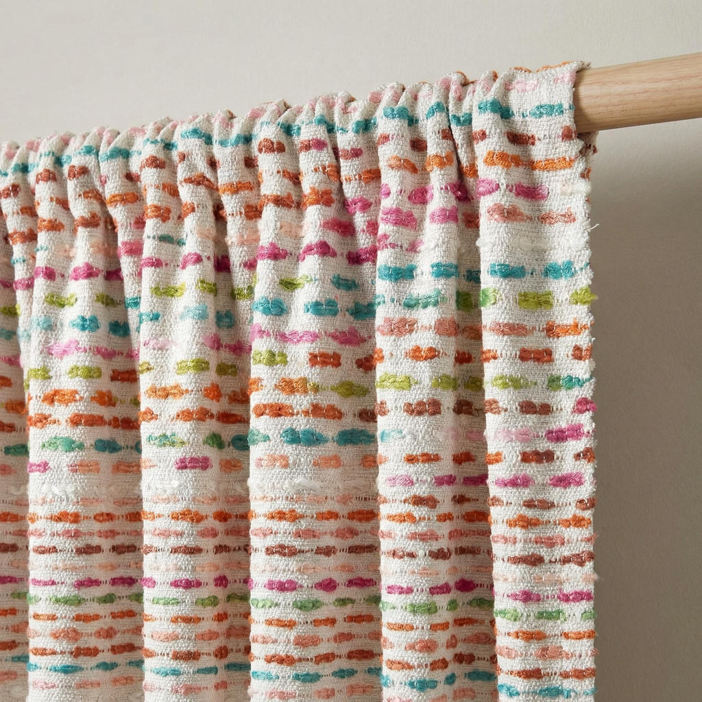Multicolor Textured Cotton Curtains | Handwoven Look Drapes for Living Room, Bedroom & Playroom