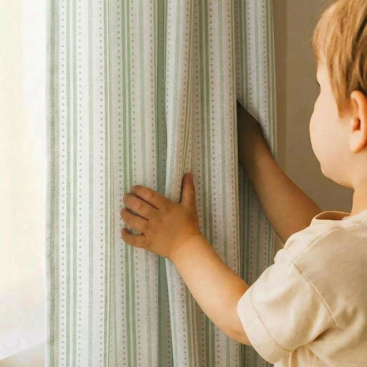 Green Striped Curtains | Linen Look Window Panels | Farmhouse Cottage Curtains | Custom Drapes