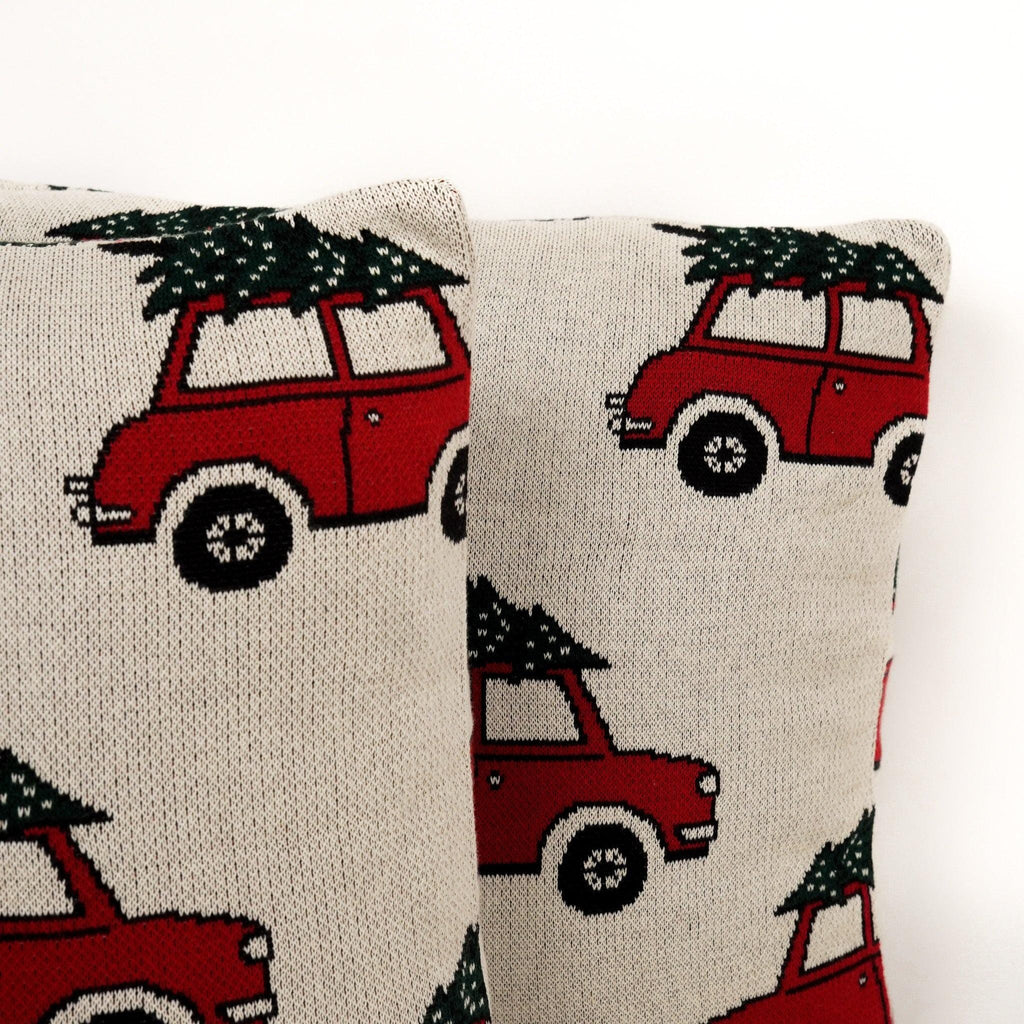 Knitted Christmas Car Cushion Cover | 100% Cotton, Handmade