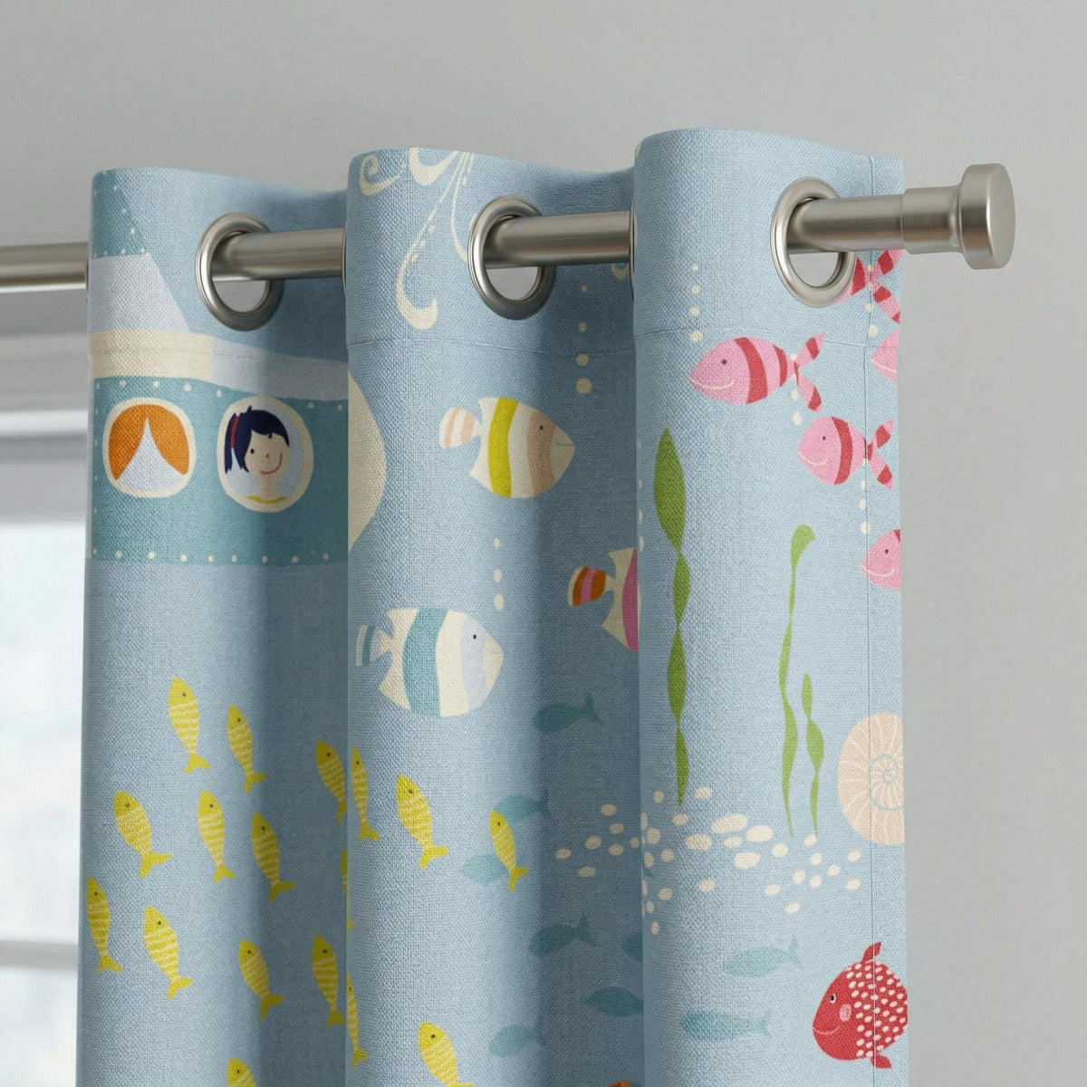 Ocean Kids Curtains – Under the Sea Nursery Drapes – Fish Print Boys Room Curtains – Coastal Nautical Window Panels – Custom Size