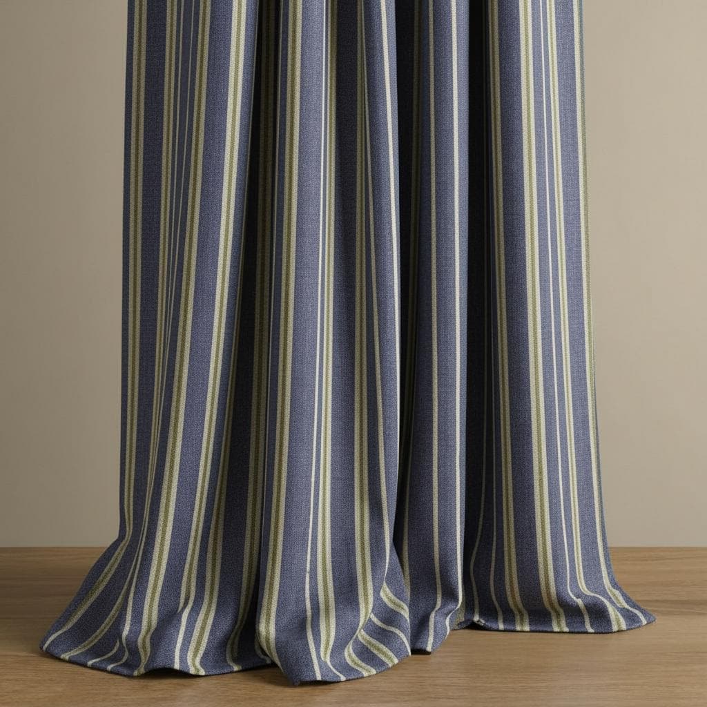 Blue & Beige Striped Curtains | Custom Made Rod Pocket Drapes | Linen Look Window Curtains | Farmhouse Coastal Bedroom Living Room