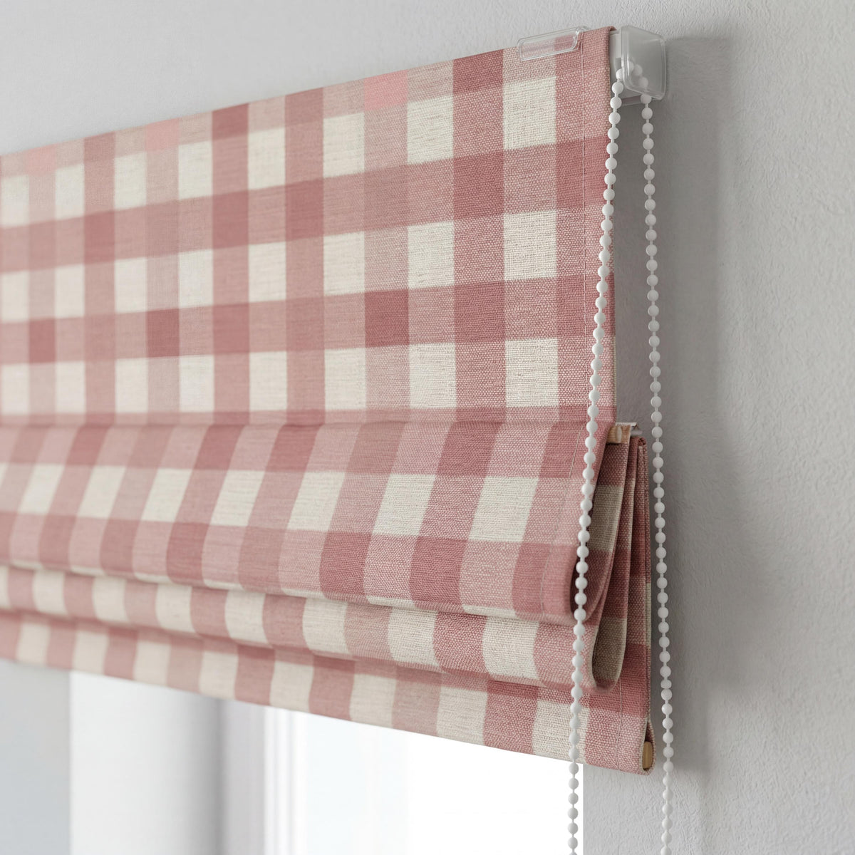 Pink Gingham Roman Shade, Custom Check Roman Blind, Blush Pink Window Shade, Farmhouse Cottage Kitchen Curtain, Linen Look Roman Curtain