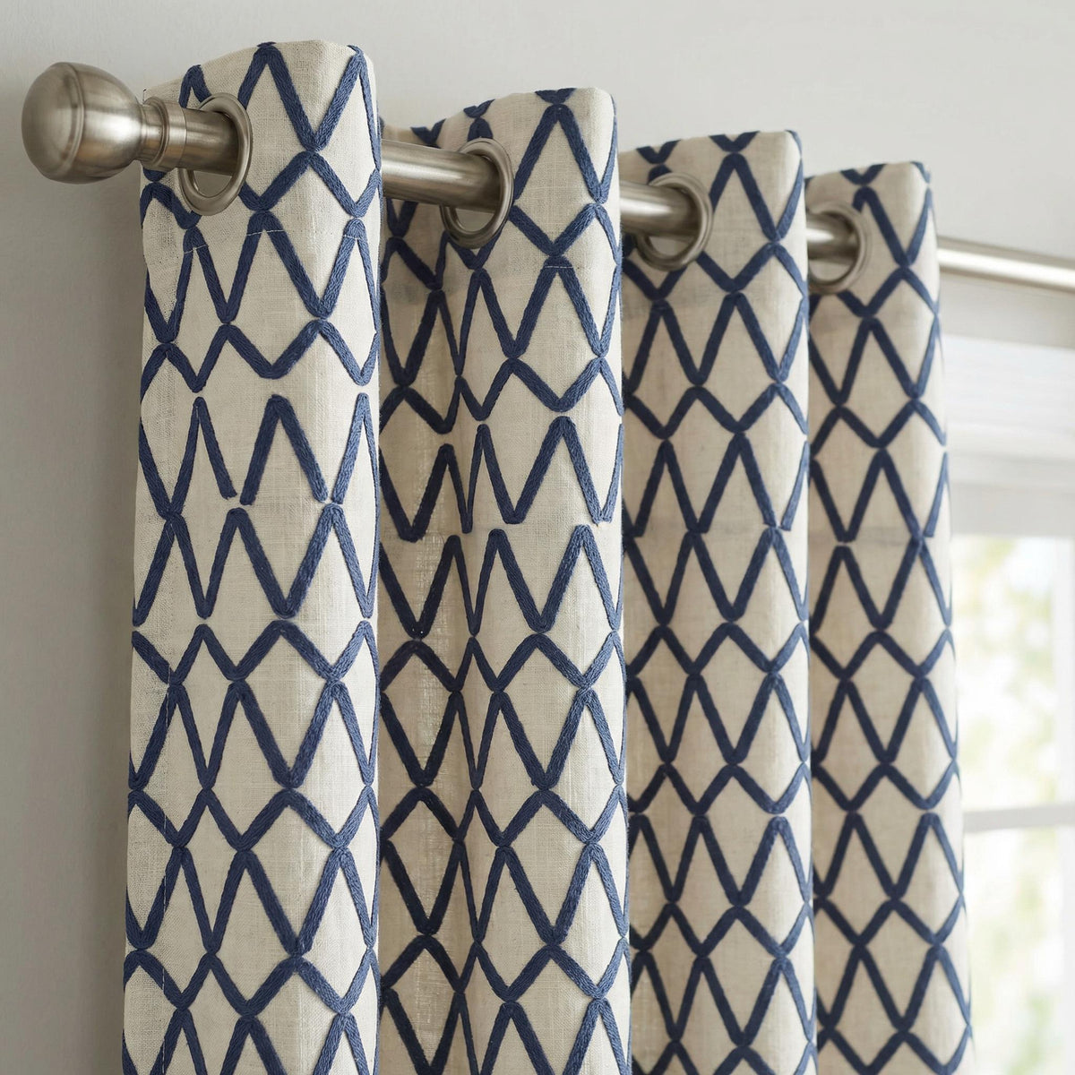 Blue Geometric Kids Curtains – Navy Lattice Nursery Curtain Panels – Modern Boys Room Drapes – Custom Size Window Curtains