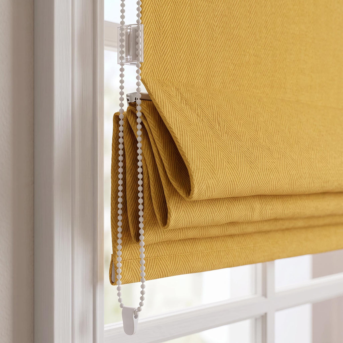 Mustard Yellow Roman Shade | Custom Herringbone Window Blind | Modern Farmhouse Window Treatment