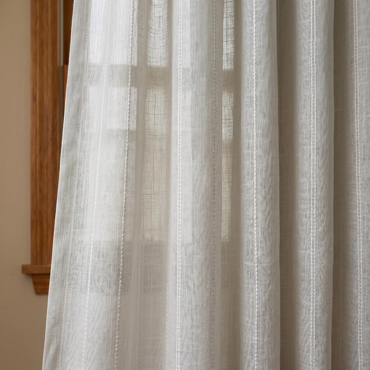 White Raised Dot Curtains, Embroidered Stripe Drapes, Custom Linen Look Curtain, Farmhouse Cottage Window Treatment