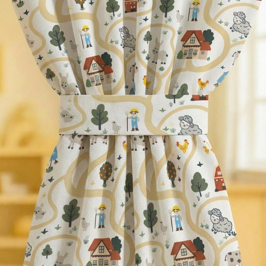 Kids Nursery Curtains Farm Village Design | Custom Made Children’s Drapes | 50 or 100 Inch Wide | Light Filtering or Blackout