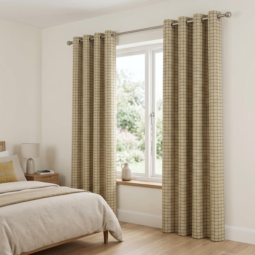 Olive Green Plaid Curtains, Mustard Check Window Panels, Farmhouse Linen Look Drapes, Custom Curtains, Living Room Curtain, Blackout