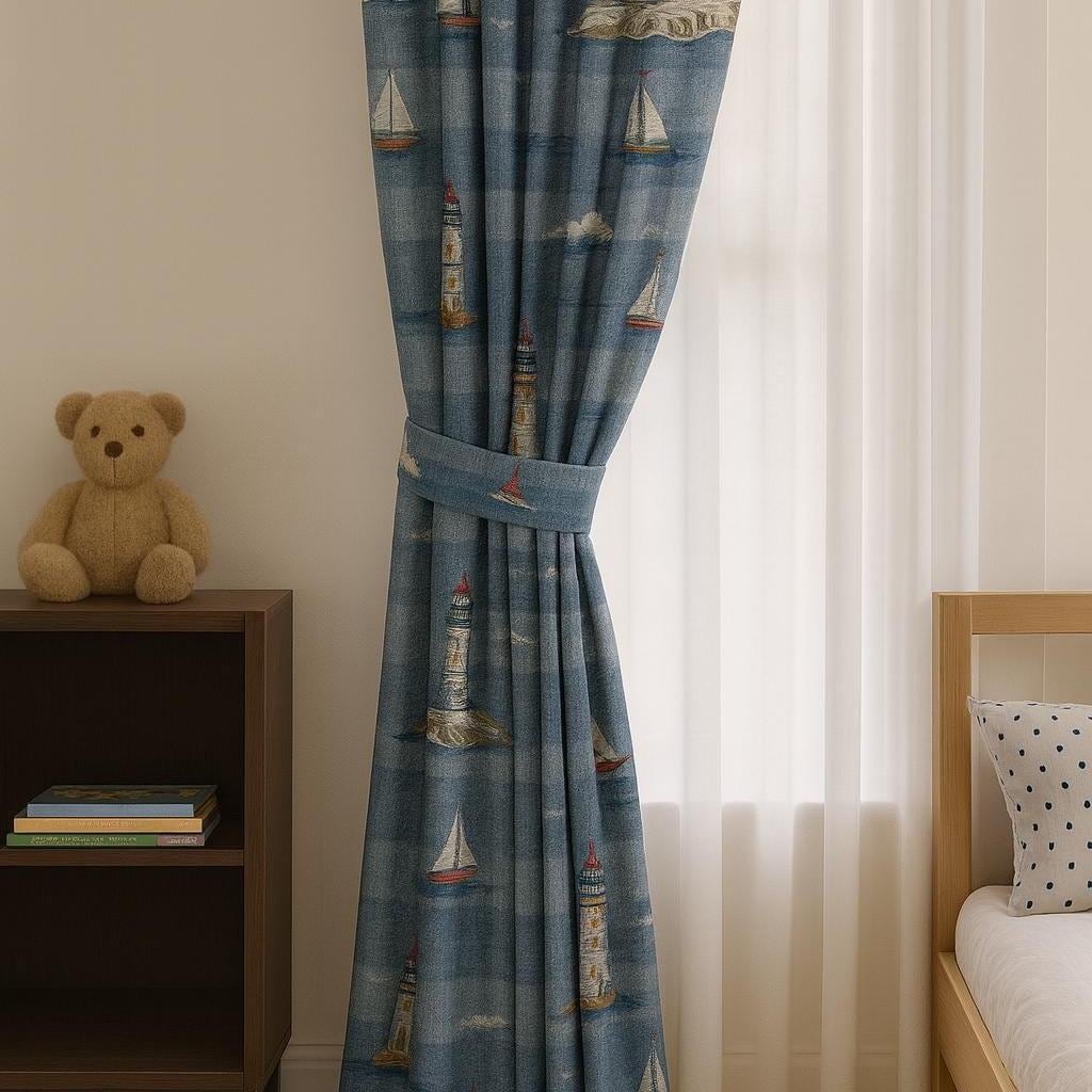 Best-Selling USA Lighthouse Curtains | Nautical Embroidered Drapes | Custom Blackout or Cotton Lined Panels