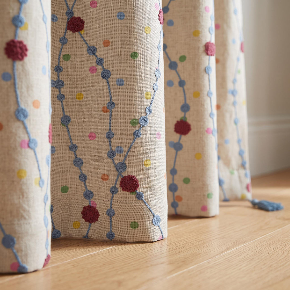 Playful Embroidered Nursery Curtains | OEKO-TEX Cotton-Linen Kids Drapes