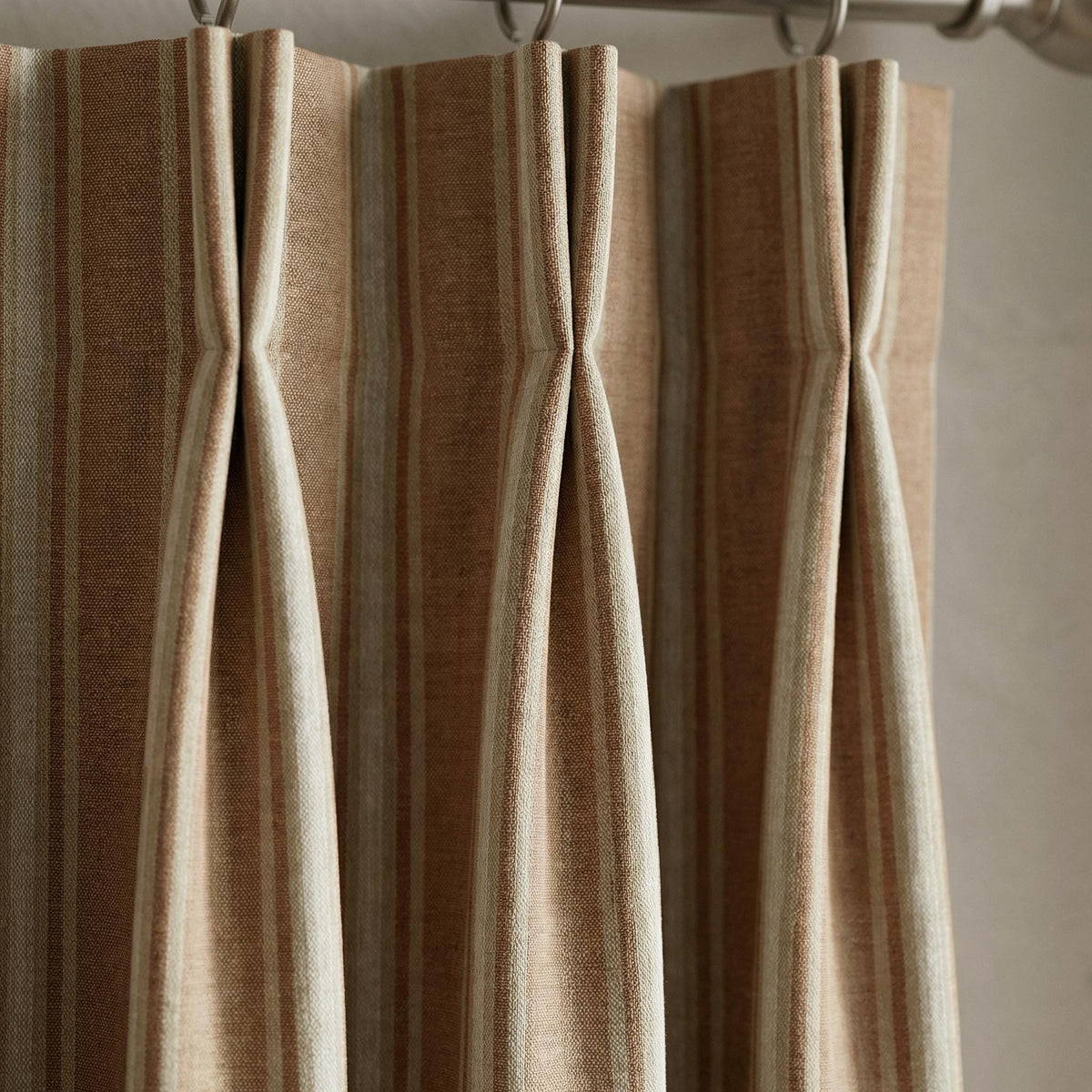 Neutral Stripe Curtains – Tailored Cotton Blend Drapes with Pinch Pleats, Custom Made Luxury Window Panels
