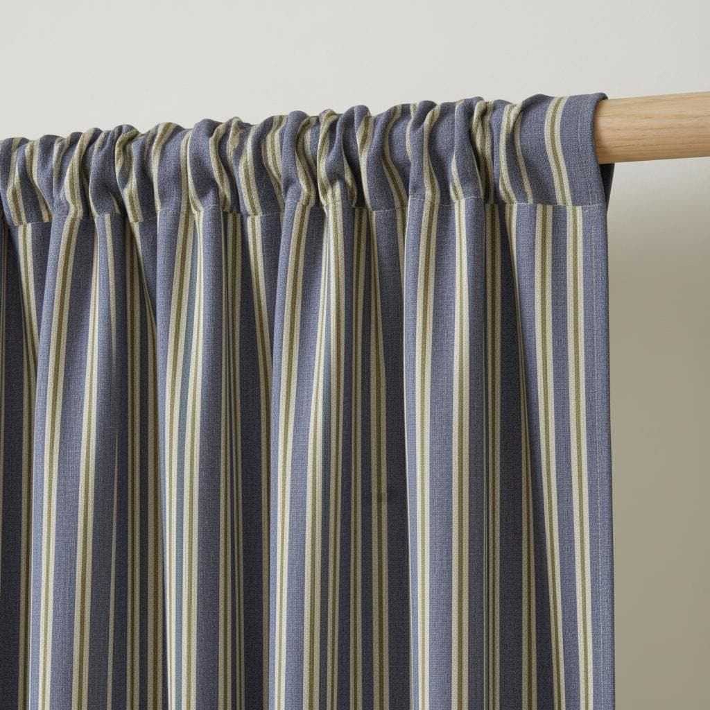 Blue & Beige Striped Curtains | Custom Made Rod Pocket Drapes | Linen Look Window Curtains | Farmhouse Coastal Bedroom Living Room