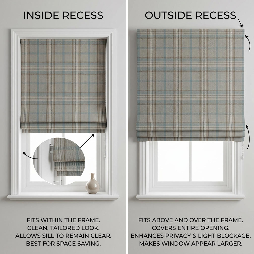 Plaid Roman Shade, Custom Window Shade, Neutral Check Roman Blind, Farmhouse Window Treatment, Corded Roman Shade, Made to Measure