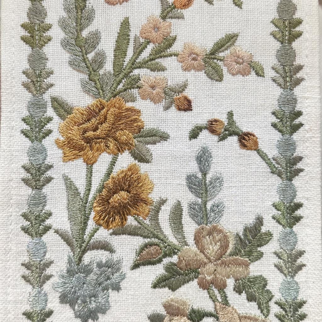 Regal French Country Embroidered Trim - Dusty Rose & Sage Floral Ribbon