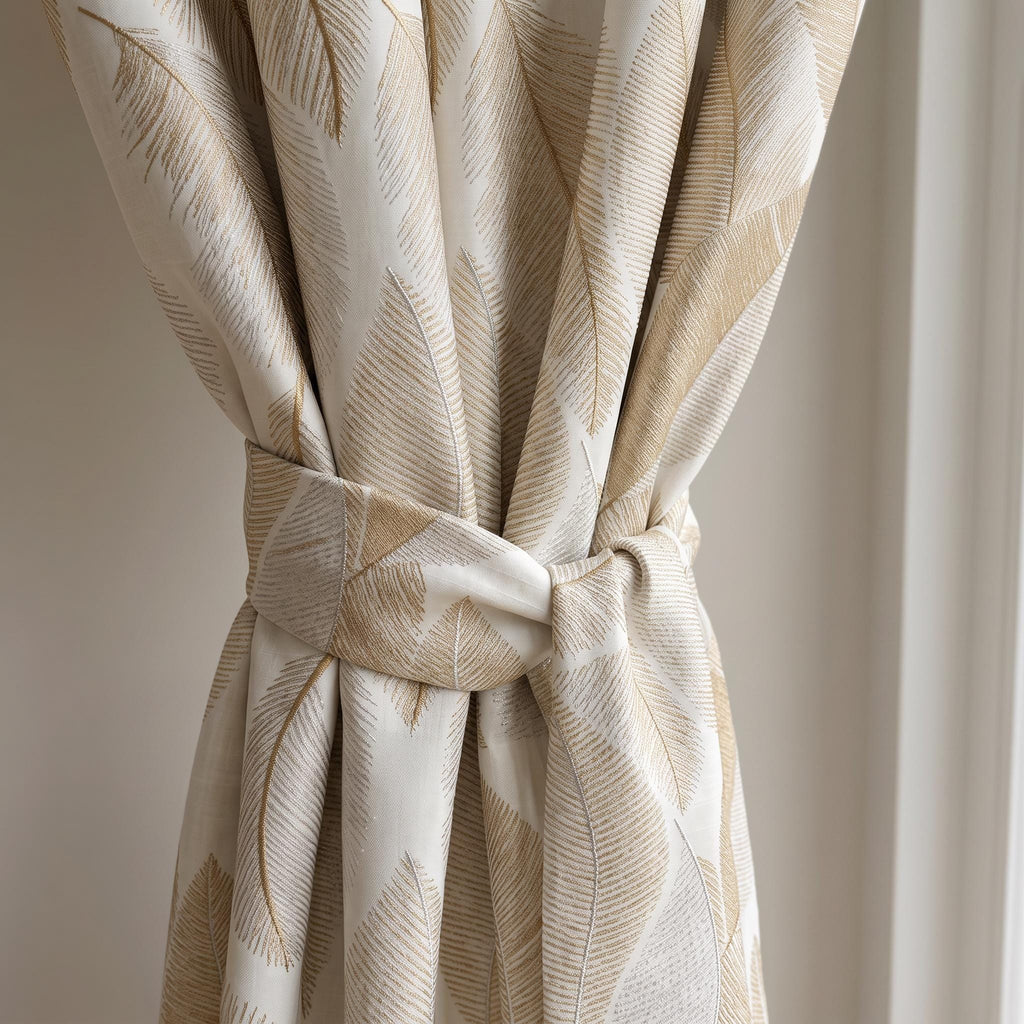 Beige Embroidered Feather Curtains, Linen Look Curtain Panels, Neutral Botanical Drapes, Custom Farmhouse Window Treatments