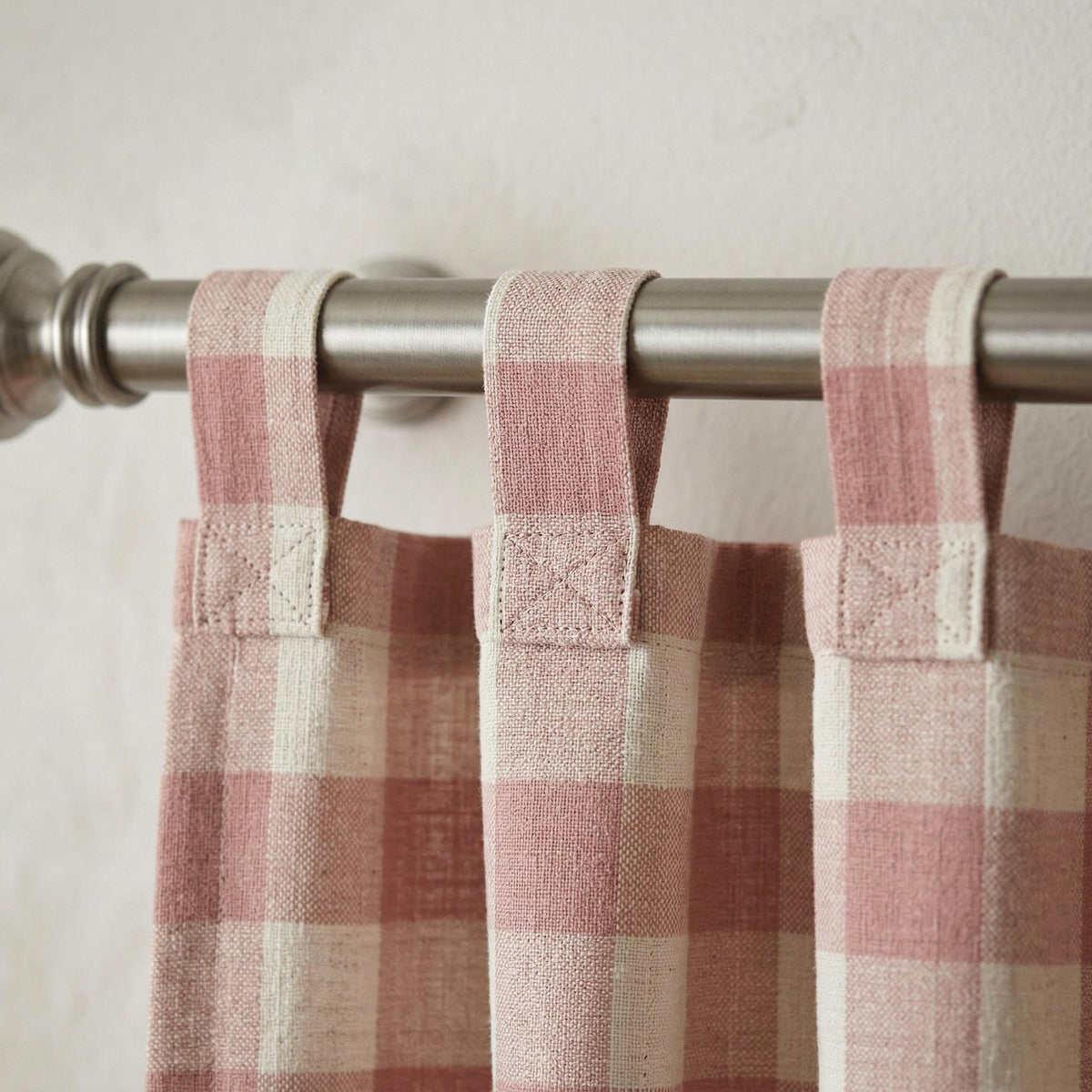 Custom Plaid Curtains, Blush Pink Tartan Check Drapes, Farmhouse Curtain Panels, Light Filtering or Blackout