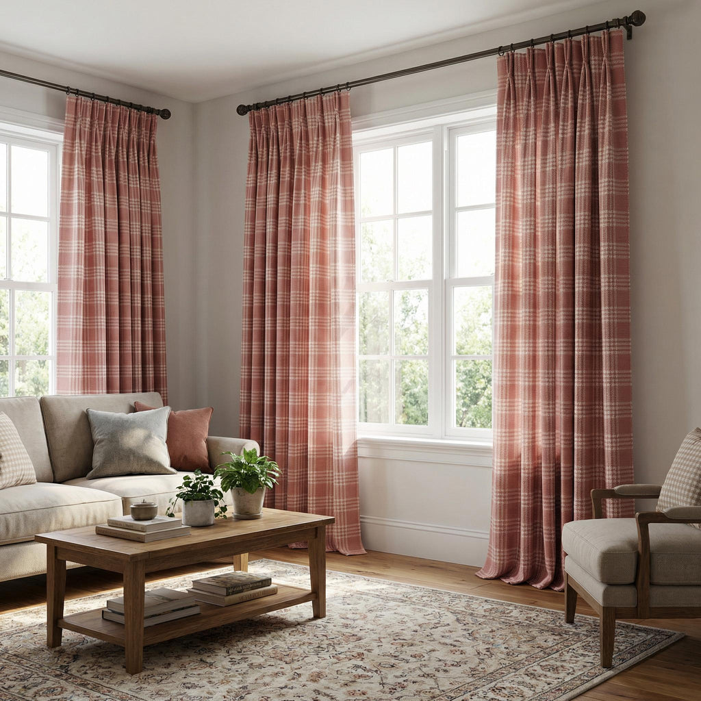 Handmade Plaid Curtains, Tartan Check Drapes, Custom Pinch Pleat Panels, Luxury Farmhouse Window Curtains