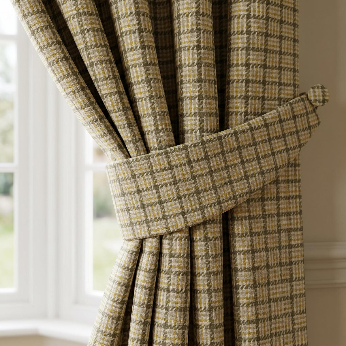 Olive Green Plaid Curtains, Mustard Check Window Panels, Farmhouse Linen Look Drapes, Custom Curtains, Living Room Curtain, Blackout