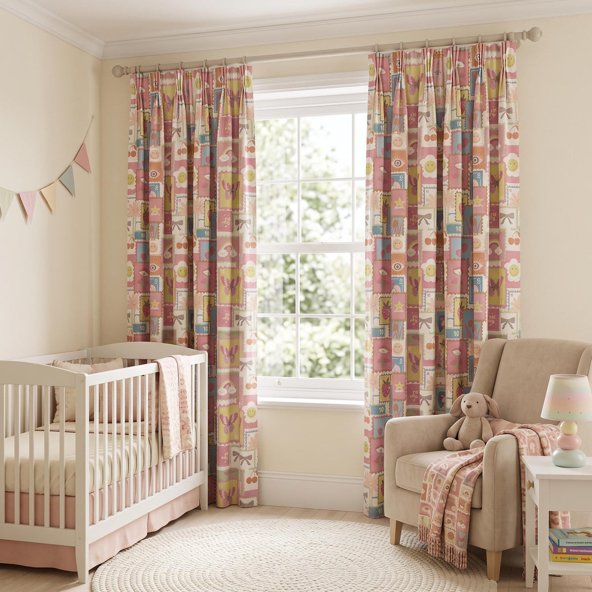 Colorful Garden Curtains for Kids Room, Whimsical Floral Curtains, Butterfly Nursery Drapes, Playroom Curtains, Custom Window Panels