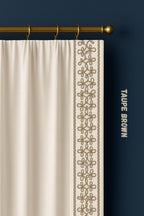 Embroidered Swirl Loop Trim: Ivory Beige & Taupe Brown Fabric Border