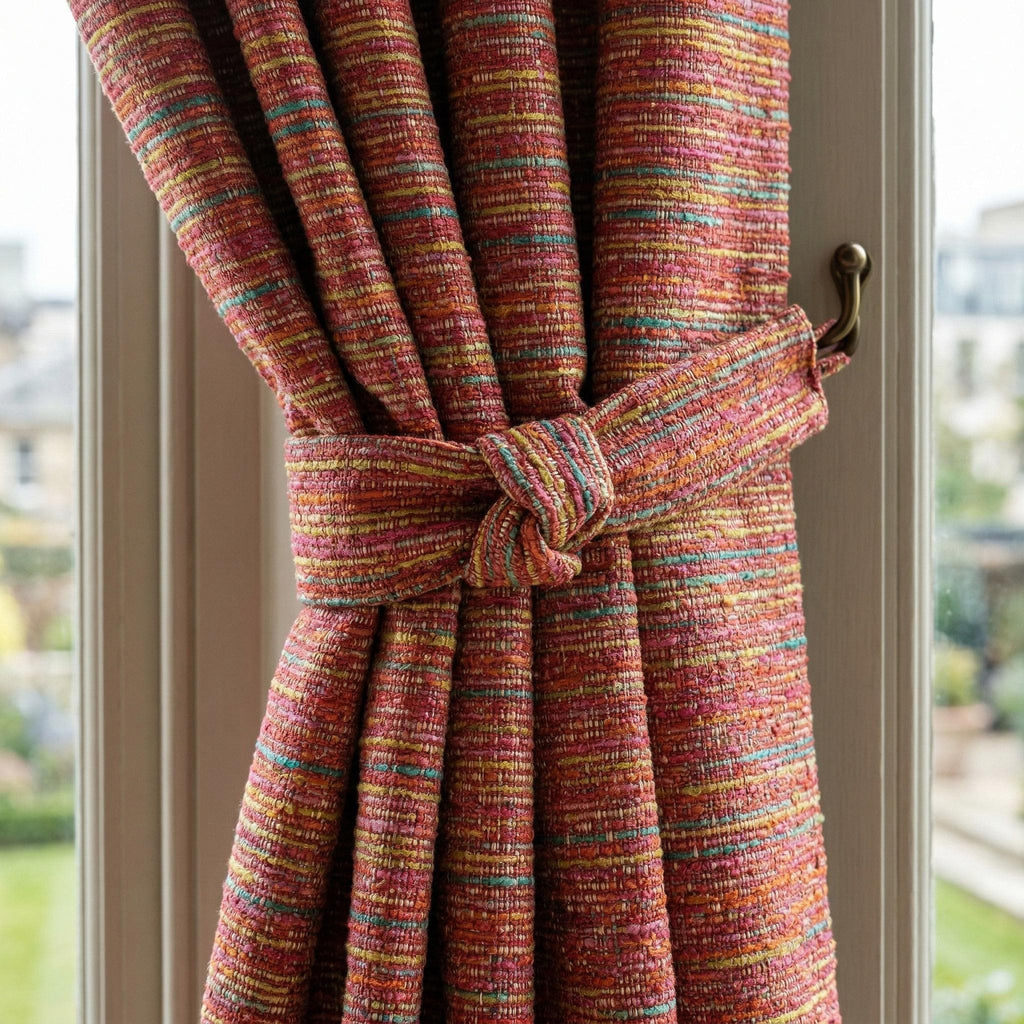 Textured Woven Curtains | Multicolor Boho Rustic Drapes (Custom Size)