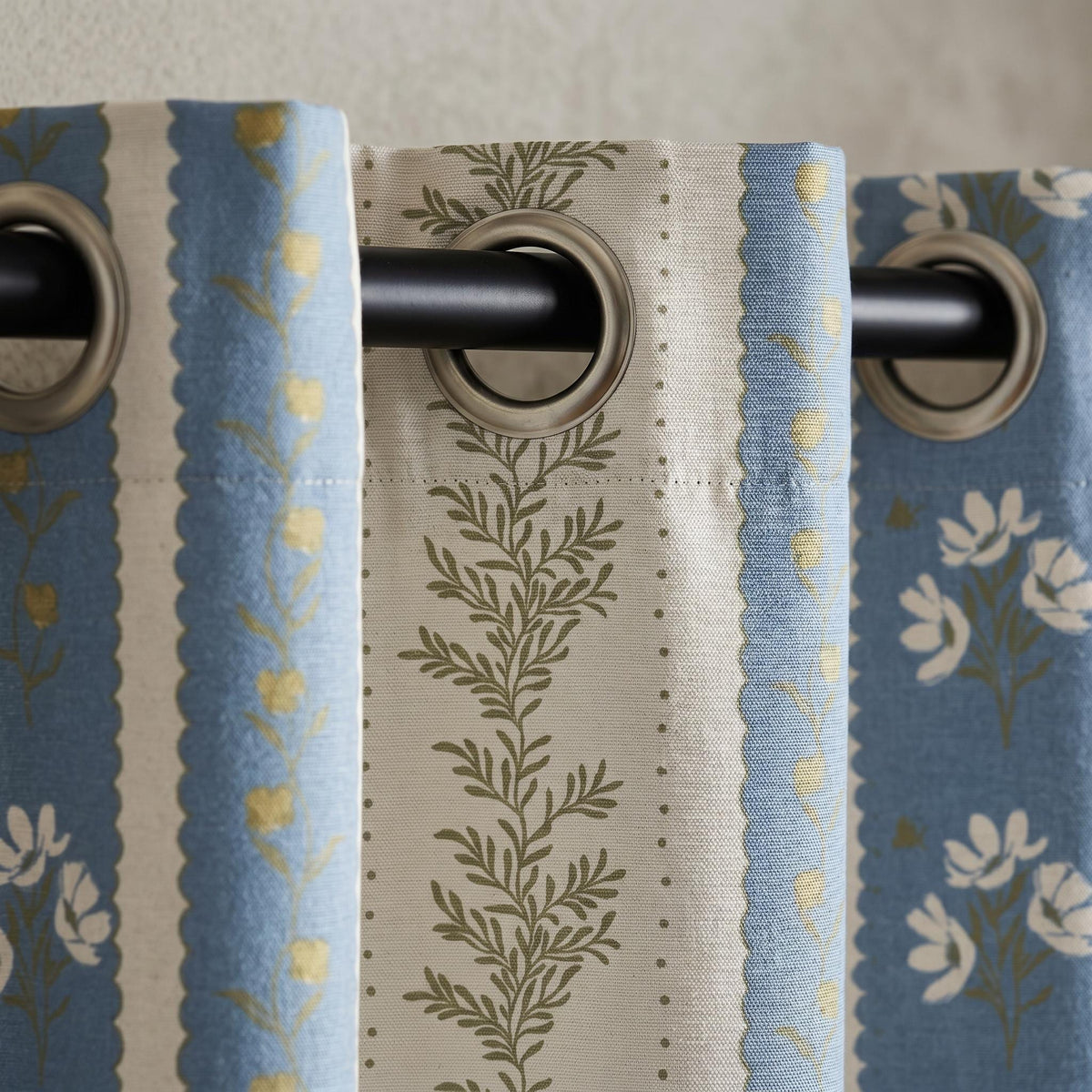 Floral Stripe Curtains, Vintage Botanical Curtain Panels, Cottagecore Window Curtains, Farmhouse Drapes, Custom Curtains, Light Filtering