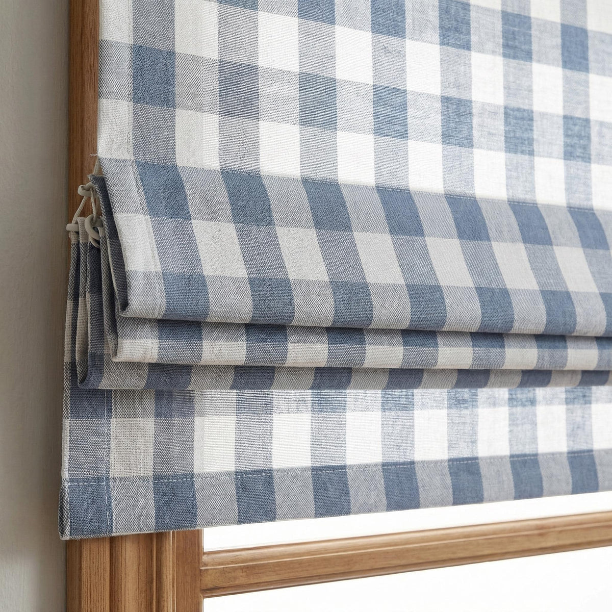 Blue Plaid Roman Shade, Farmhouse Check Window Blinds, Custom Sized Fabric Window Coverings, Modern Country Linen Look Window Treatments