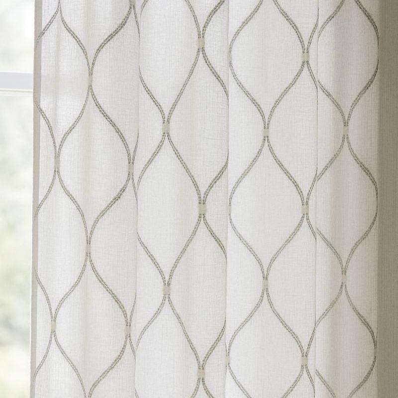 Ivory Sheer Trellis Embroidered Curtains, Gray Geometric Linen Look Drapes, Custom Light Filtering Window Panels
