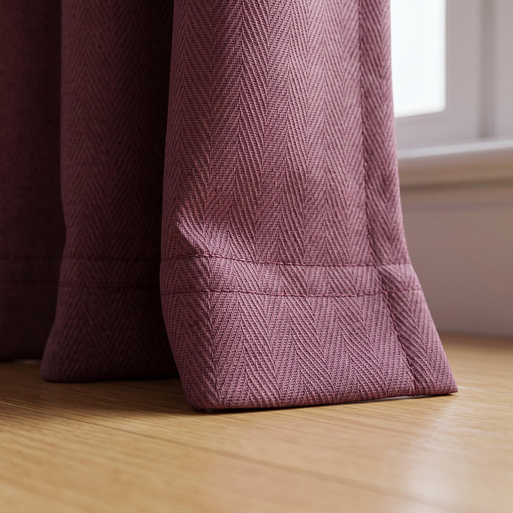Mauve Herringbone Curtains, Textured Woven Drapes, Custom Window Panels, Dusty Mauve Curtains, Woven Drapery