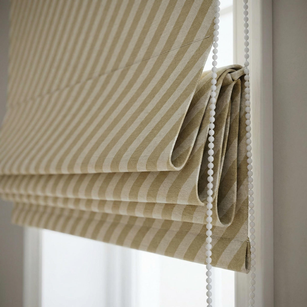 Beige & Cream Striped Roman Shade | Neutral Farmhouse Window Treatment | Custom Linen Look Roman Blind | Tailored Interior Shade