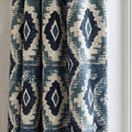 Navy Teal Geometric Curtains, Ikat Pattern Window Drapes, Linen  Custom Curtain Panels, Boho Farmhouse Decor, Blackout Available