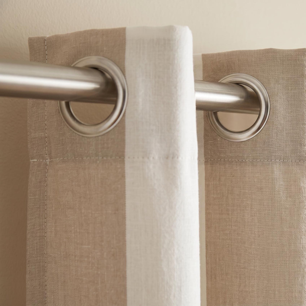 Cotton Linen Blend Curtains, Beige Ivory Striped Drapes, Neutral Farmhouse Window Panels, Organic Modern Custom Curtains
